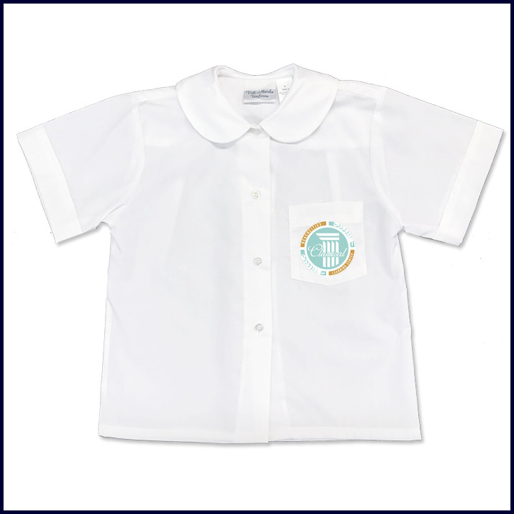 Round Collar Blouse: Short Sleeve with School Logo on Pocket