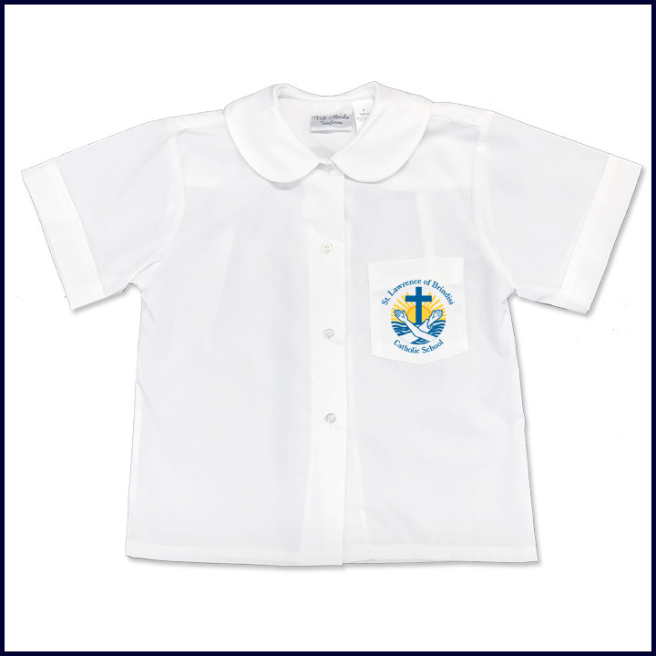Round Collar Blouse: Short Sleeve with School Logo on Pocket