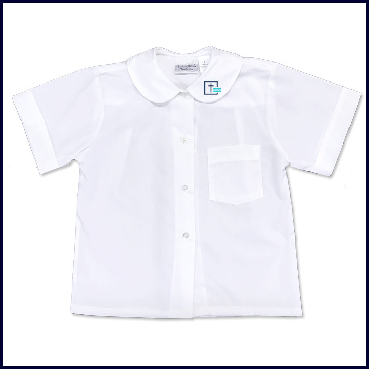 Round Collar Blouse: Short Sleeve with School Logo on Collar