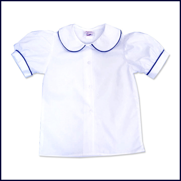 Round Collar Blouse: Short Sleeve with Navy Piping