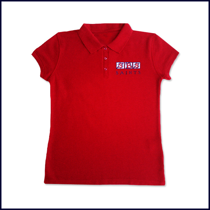 Red Girls Mesh Polo Shirt: Short Sleeve with SBS Saints Embroidered Logo