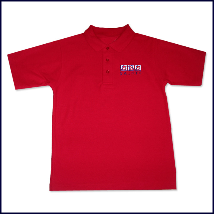 Red Classic Mesh Polo Shirt: Short Sleeve with SBS Saints Embroidered Logo