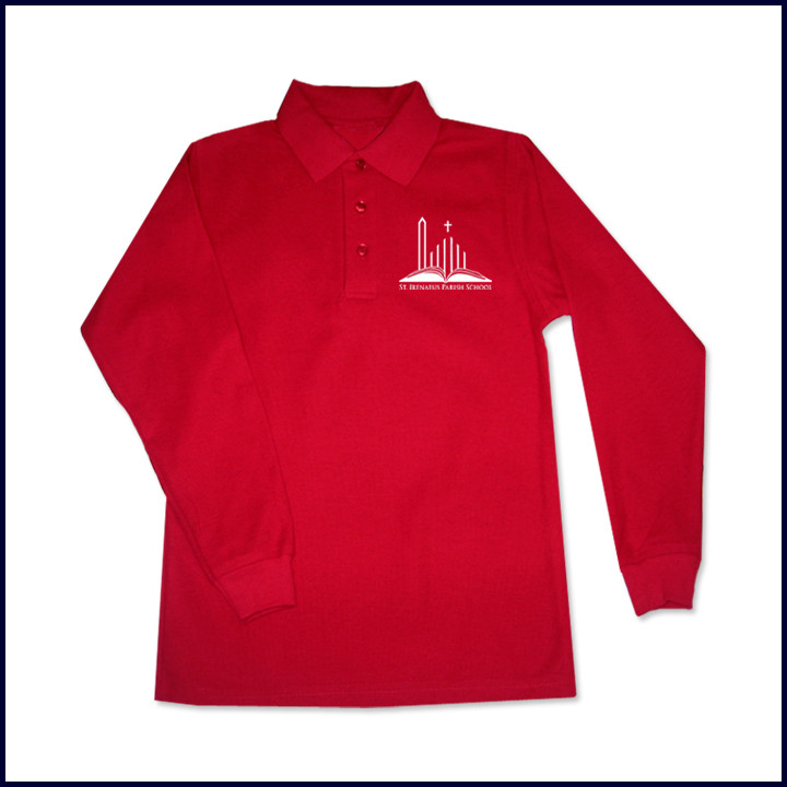 Classic Mesh Polo Shirt: Long Sleeve with School Logo