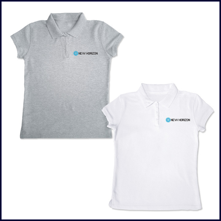 New Horizon White Girls Polo Shirt: Short Sleeve