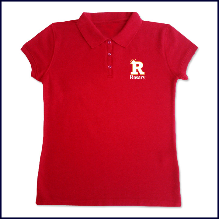 Red Girls Polo Shirt: Short Sleeve with Embroidered Logo