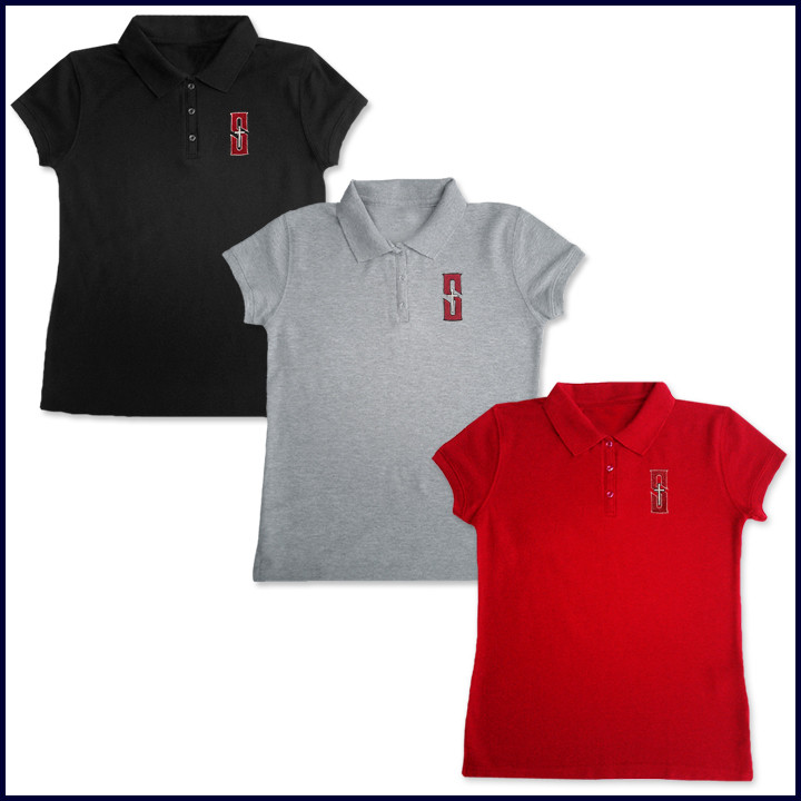 Girls Mesh Polo Shirt: Short Sleeve with Embroidered Logo