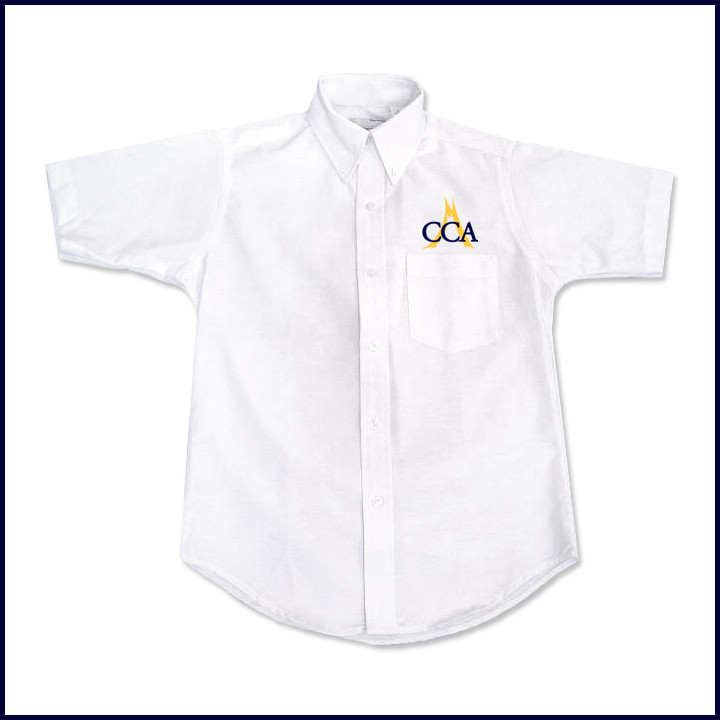 Oxford Shirt: Short Sleeve with Embroidered Logo Above Pocket