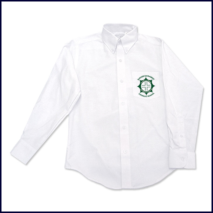 Oxford Shirt: Long Sleeve with School Logo on Pocket