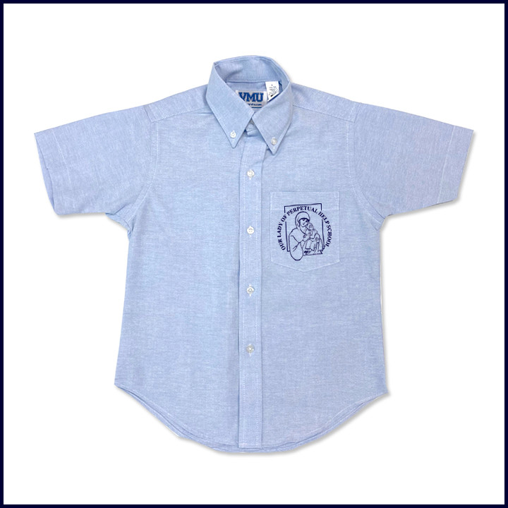 Oxford Shirt: Short Sleeve with School Logo on Pocket