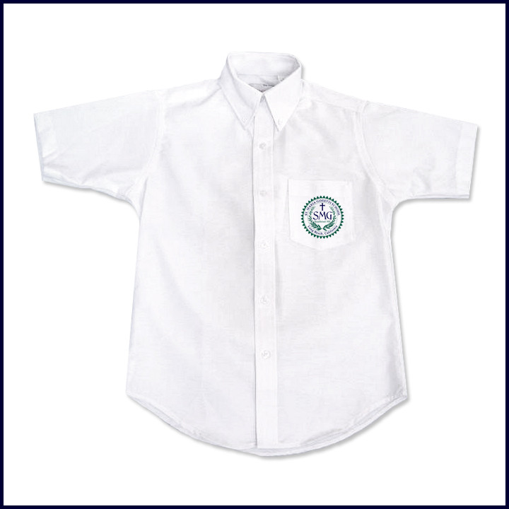 Oxford Shirt: Short Sleeve with Formal Logo on Pocket