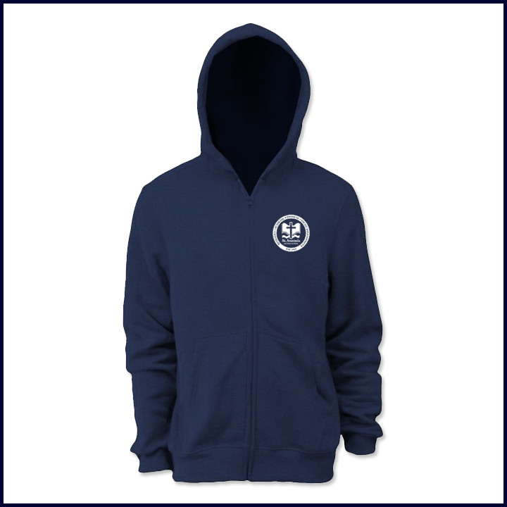 Hooded Zip Front Sweatshirt with School Logo