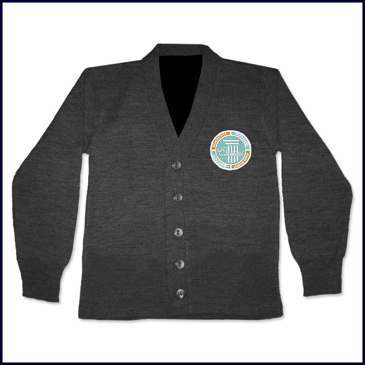 Cardigan Sweater with School Emblem