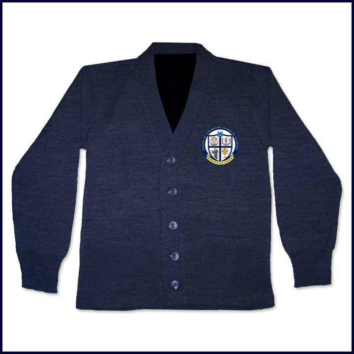 Cardigan Sweater with School Emblem