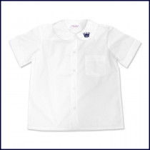 Round Collar Blouse: Short Sleeve with Embroidered Crown Logo on Collar