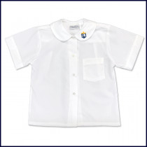 Round Collar Blouse: Short Sleeve with Embroidered Logo on Collar
