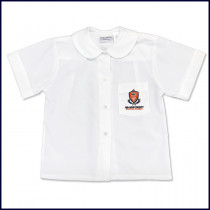Round Collar Blouse: Short Sleeve with Embroidered Logo on Pocket