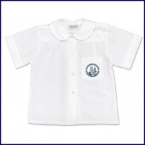 Round Collar Blouse: Short Sleeve with Formal Logo on Pocket