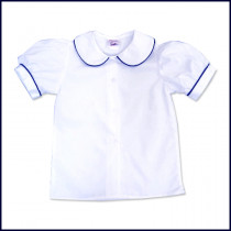 Round Collar Blouse: Short Sleeve with Navy Piping