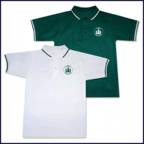 Classic Mesh Polo Shirt: Short Sleeve - Striped Collar & Sleeves with Sacred Heart Logo