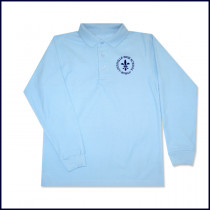 Light Blue Classic Mesh Polo Shirt: Long Sleeve with Embroidered Logo