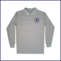 Grey Classic Mesh Polo Shirt: Long Sleeve with Embroidered Logo
