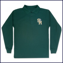 Green Classic Mesh Polo Shirt: Long Sleeve with School Logo