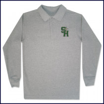 Grey Classic Mesh Polo Shirt: Long Sleeve with School Logo