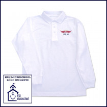 White Unisex Mesh Polo Shirt: Long Sleeve with HRSJ Logo on Chest & Microschool on Sleeve