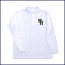 White Classic Mesh Polo Shirt: Long Sleeve with School Logo