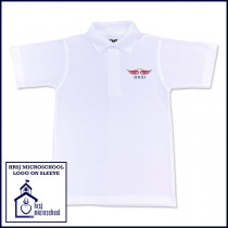 White Unisex Mesh Polo Shirt: Short Sleeve with HRSJ Logo on Chest & Microschool on Sleeve