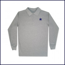 Grey Classic Mesh Polo Shirt: Long Sleeve with Embroidered Logo