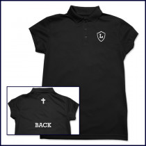 Black Girls Performance Polo Shirt: Short Sleeve with Embroidered Shield on Front & Cross on Back