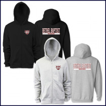 Hooded Zip Front Sweatshirt with School Logo on Front & Large Bethel Baptist Warrior Logo on Back