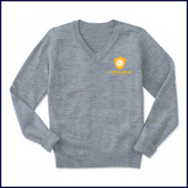 V-Neck Pullover Sweater with Embroidered Crest Logo