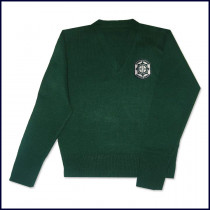 V-Neck Pullover Sweater with School Emblem