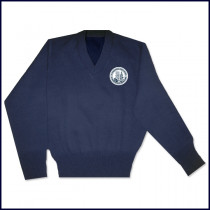 V-Neck Pullover Sweater with School Emblem