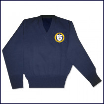 V-Neck Pullover Sweater with School Emblem