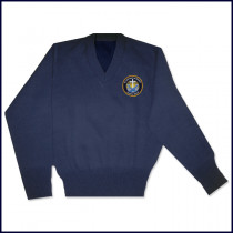 V-Neck Pullover Sweater with School Emblem