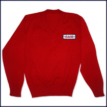 V-Neck Pullover Sweater with School Emblem