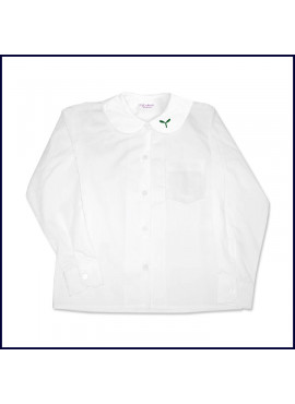 Round Collar Blouse: Long Sleeve with Sprout Embroidered Logo on Collar