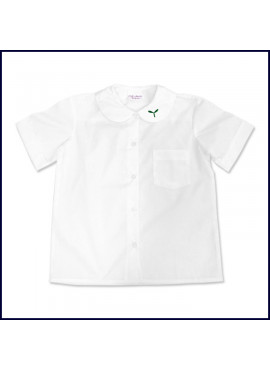 Round Collar Blouse: Short Sleeve with Sprout Embroidered Logo on Collar