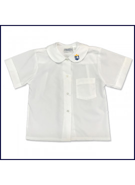 Round Collar Blouse: Short Sleeve with Embroidered Logo on Collar