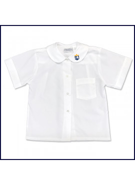 Round Collar Blouse: Short Sleeve with Embroidered Logo on Collar