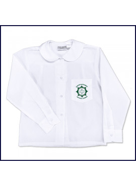 Round Collar Blouse: Long Sleeve with School Logo on Pocket