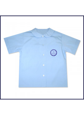 Round Collar Blouse: Short Sleeve with Formal Logo on Pocket