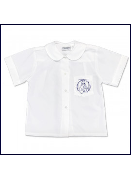 Round Collar Blouse: Short Sleeve with School Logo on Pocket