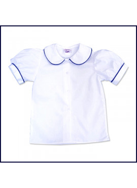Round Collar Blouse: Short Sleeve with Navy Piping