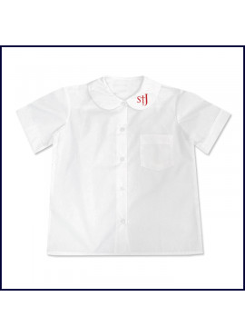 Round Collar Blouse: Short Sleeve with Formal Logo on Collar