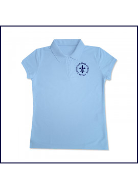Light Blue Girls Mesh Polo Shirt: Short Sleeve with Embroidered Logo
