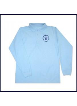 Light Blue Classic Mesh Polo Shirt: Long Sleeve with Embroidered Logo